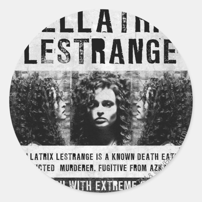 Sticker Rond Affiche de recherche de Bellatrix Lestrange (Devant)