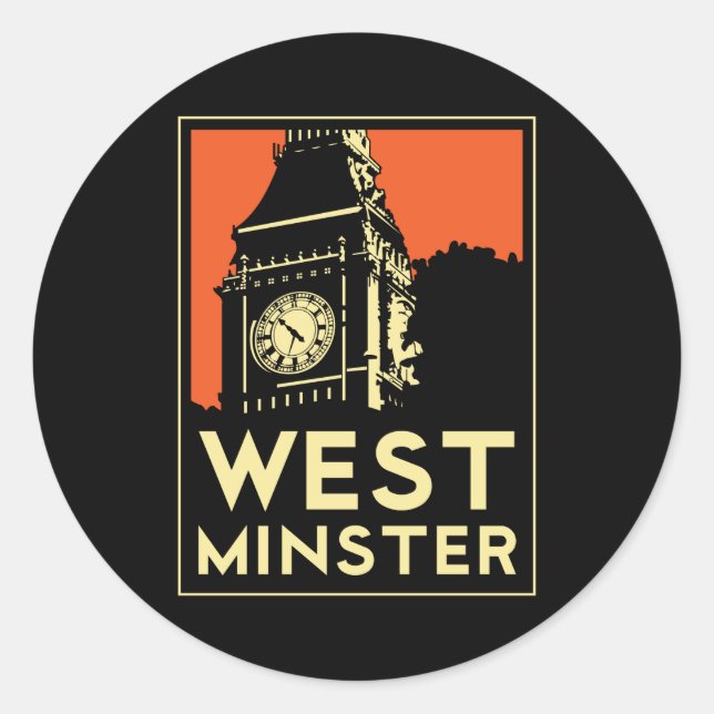 Sticker Rond affiche de voyage art déco de westminster rétro (Devant)