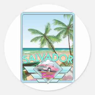 Sticker Rond Affiche de voyage de style vintage Salvador Brésil