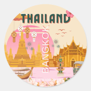 Sticker Rond Affiche de voyage rétro vintage Bangkok Thaïlande