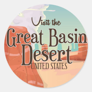 Sticker Rond Affiche de voyage vintage du désert du Grand Bassi