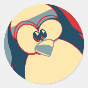 Sticker Rond Affiche d'Obama de pingouin de Linux Tux