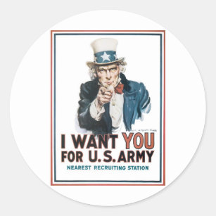 Sticker Rond Affiche d'Oncle Sam, Amérique. Je vous veux pour…