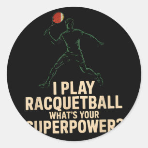 Sticker Rond Affiche rétro de superpuissance de racquetball drô