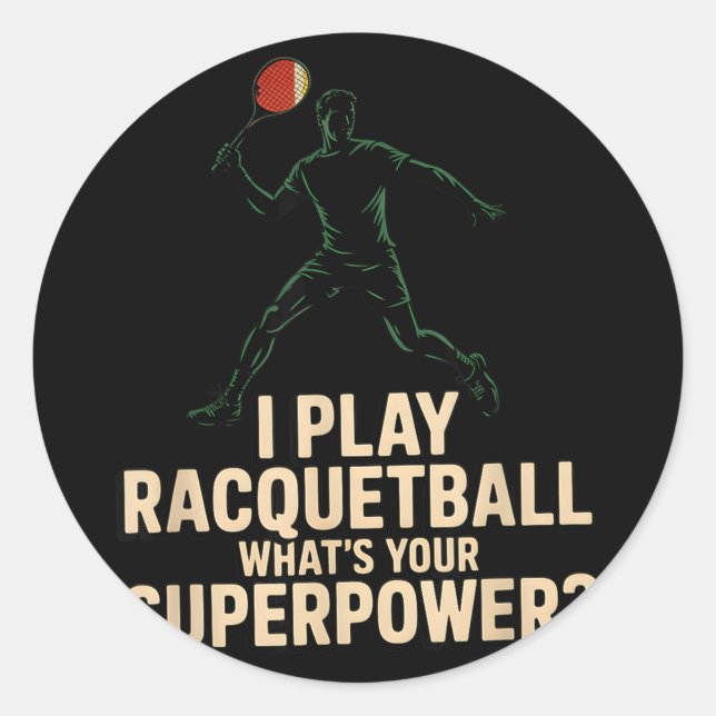 Sticker Rond Affiche rétro de superpuissance de racquetball drô (Devant)