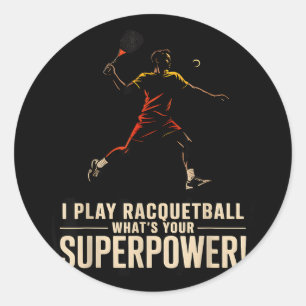 Sticker Rond Affiche rétro de superpuissance de racquetball drô