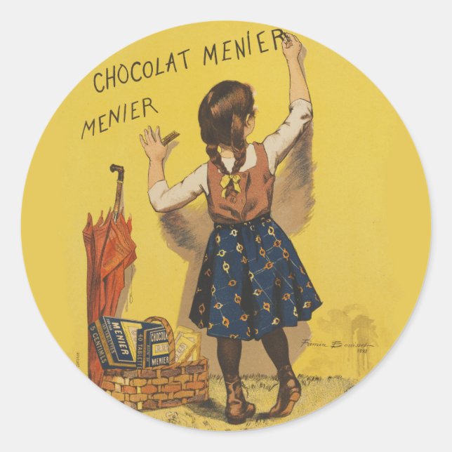 Sticker Rond Affiche vintage Chocolat Menier française Art Boui (Devant)