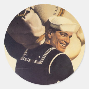 Sticker Rond Affiche vintage de guerre - tout à fait les