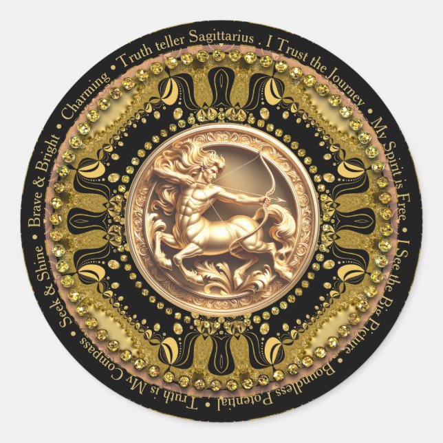 Sticker Rond Affirmations de Zodiaque Sagittaire Astrologie Uni (Devant)