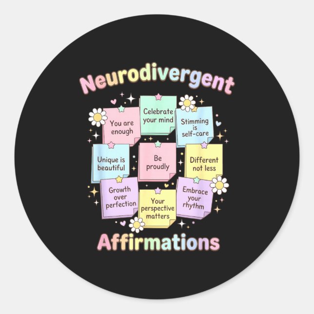 Sticker Rond Affirmations neurodivergentes prise de conscience  (Devant)