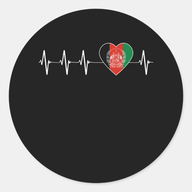 Sticker Rond Afghan Heartbeat I Love Afghanistan Flag Heart (Devant)