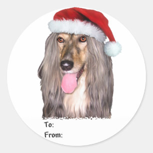 Sticker Rond Afghan Hound Santa Claus Christmas Cadeaux Tags