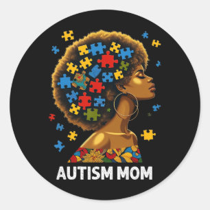 Sticker Rond Africain Noir Autisme Maman Afro Mère Autisme Awar