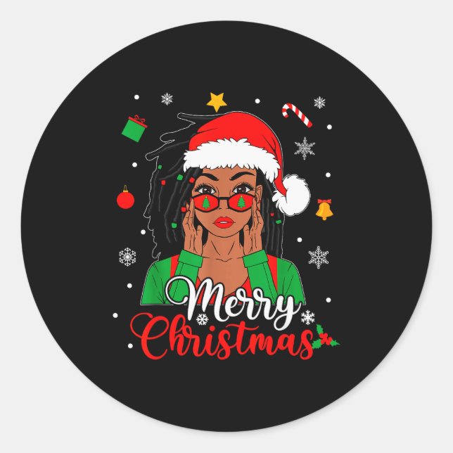 Sticker Rond African American Black Woman Loc'd Girl Merry Chri (Devant)