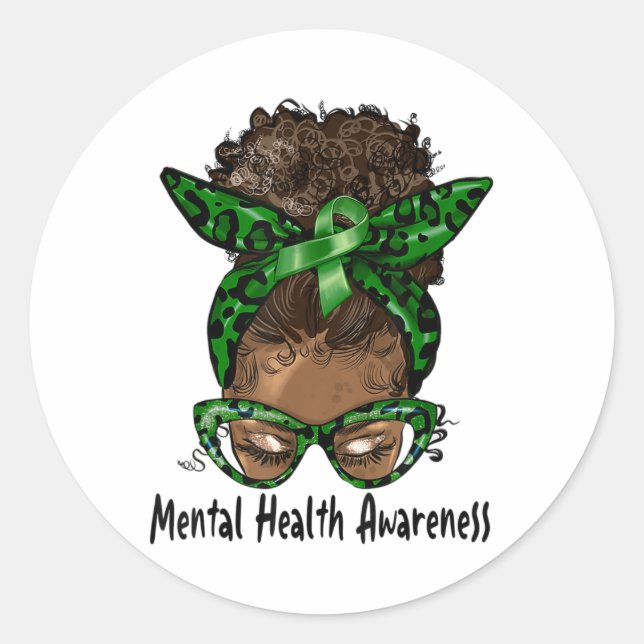 Sticker Rond African American Black Woman Mental Health Award (Devant)