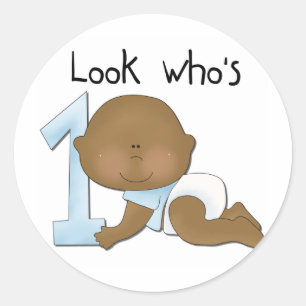 Sticker Rond African American Boy 1st Birthday Tshirts and Gift
