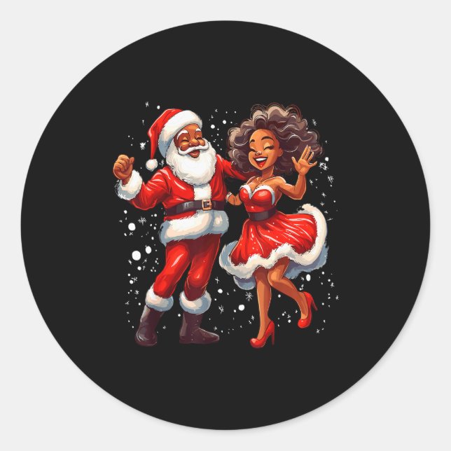 Sticker Rond African American Christmas African Santa Mrs Claus (Devant)