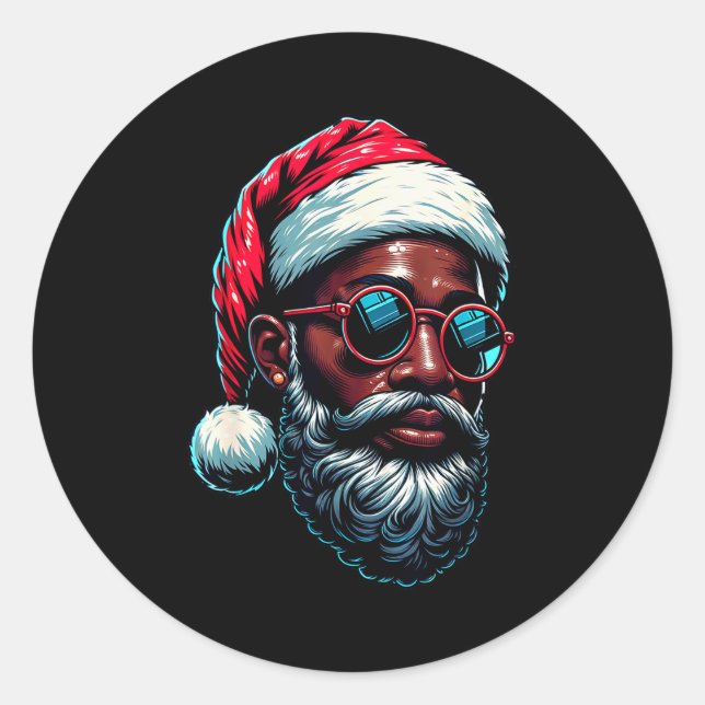 Sticker Rond African American Christmas Pajama Xmas Afro Santa  (Devant)