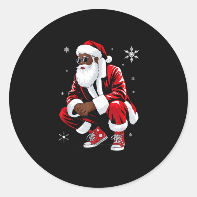 Sticker Rond African American Christmas Pajama Xmas Afro Santa  (Devant)