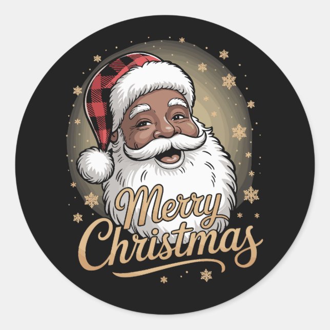 Sticker Rond African American Christmas Pajamas Santa Claus  (Devant)