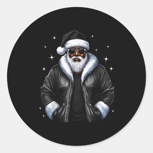 Sticker Rond African American Christmas Xmas Afro Santa Claus  (Devant)