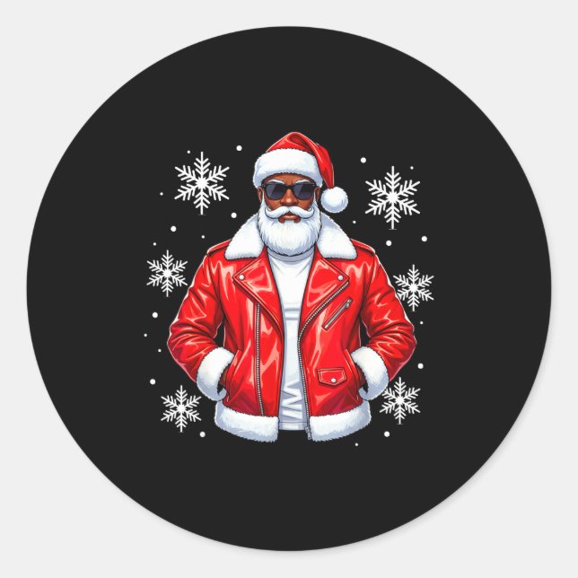 Sticker Rond African American Cool Santa Claus Christmas Pajama (Devant)