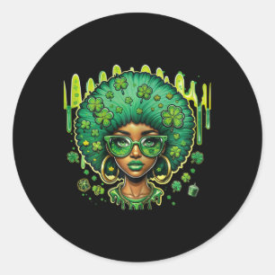 Sticker Rond African American Female Leprechaun Black St Patron