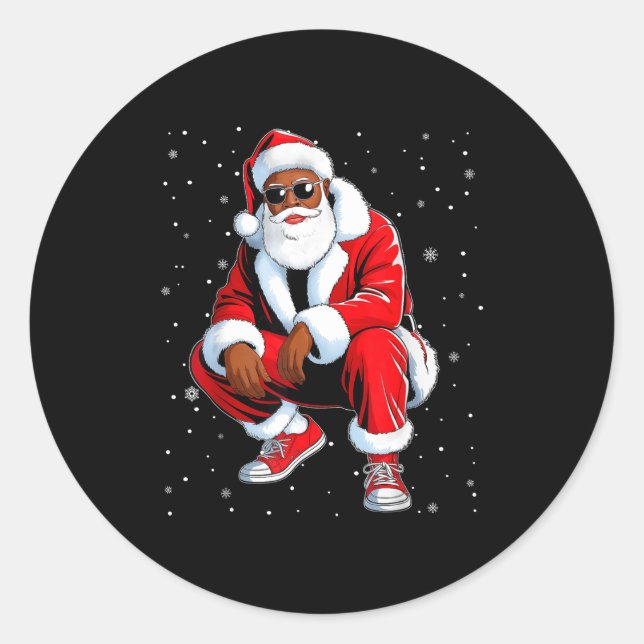 Sticker Rond African American Funny Christmas Outfit Afro Santa (Devant)