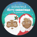 Sticker Rond African American Père Noël et Mme Claus Christmas<br><div class="desc">Père Noël et Mme Claus.</div>