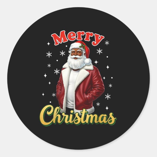 Sticker Rond African American Santa Christmas Cool Black X-mas  (Devant)