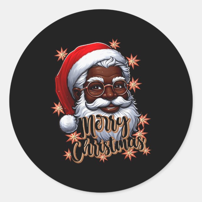 Sticker Rond African American Santa Christmas Pajama Black X-ma (Devant)