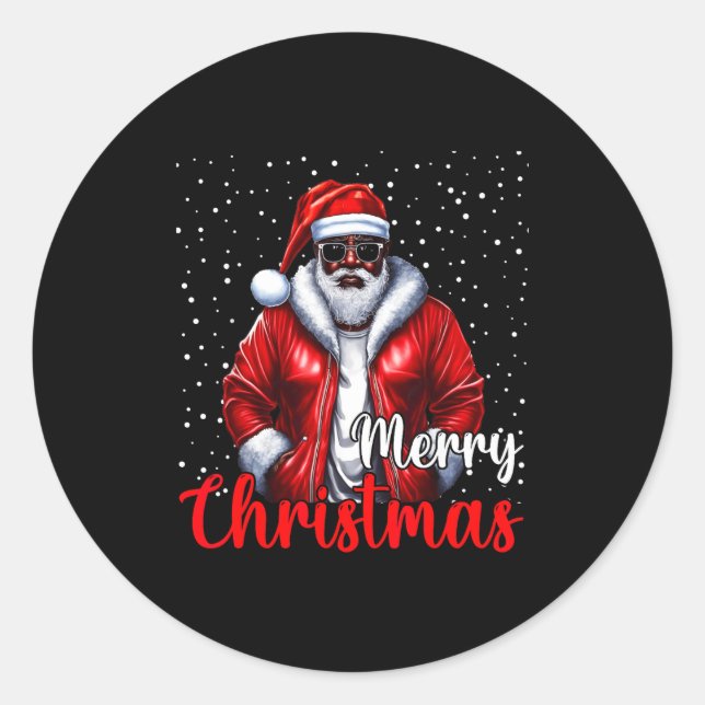 Sticker Rond African American Santa Christmas Shirt Pajama Cool (Devant)