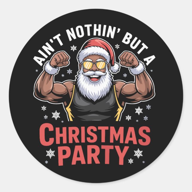 Sticker Rond African American Santa Claus Christmas Pajama (Devant)