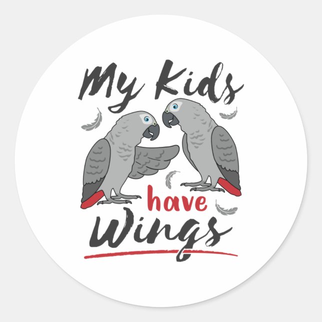 Sticker Rond African Grey Maman Papa Mes Enfants Ont Des Ailes (Devant)