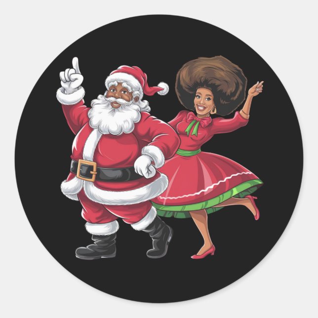 Sticker Rond African Père Noël Mme Claus Dansant Noël américain (Devant)