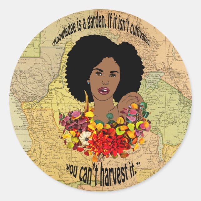 Sticker Rond Afrique Carte Femme noire Proverbes africains Cita (Devant)