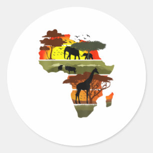 Sticker Rond Afrique Continent coucher de soleil Safari Nature 