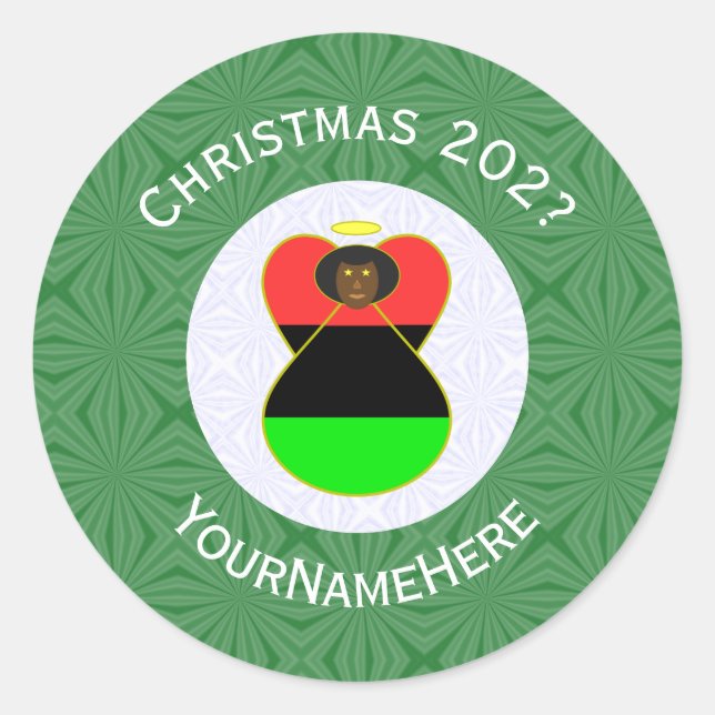 Sticker Rond Afro-Américain Drapeau Noël Angel Personnaliser (Devant)