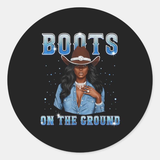 Sticker Rond Afro Black Melanin Queen Western Cowgirl Hat Boots (Devant)