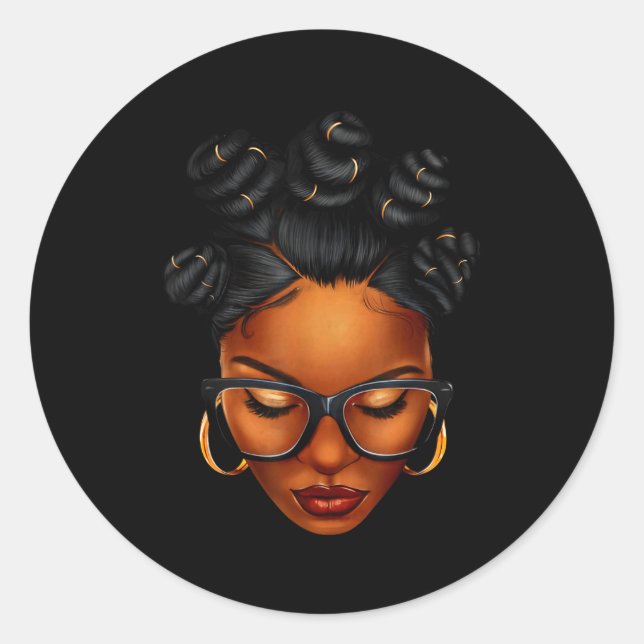 Sticker Rond Afro Black Woman African Black History Month Melan (Devant)
