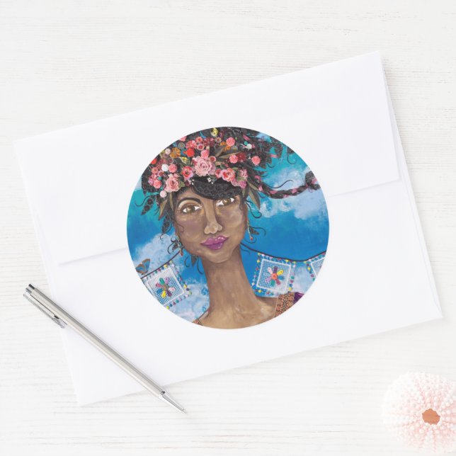 Sticker Rond Afro Cubain Latina Beauté Couronne (Enveloppe)