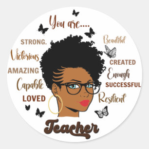 Sticker Rond Afro Enseignant Femme noire Enseignante Africaine