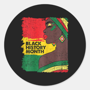 Sticker Rond Afro Femme Noir Histoire Mois Couleurs Hommes Femm