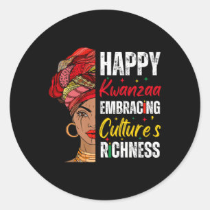 Sticker Rond Afro Girl Happy Kwanzaa patrimoine afro-américain