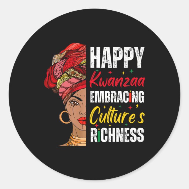 Sticker Rond Afro Girl Happy Kwanzaa patrimoine afro-américain (Devant)