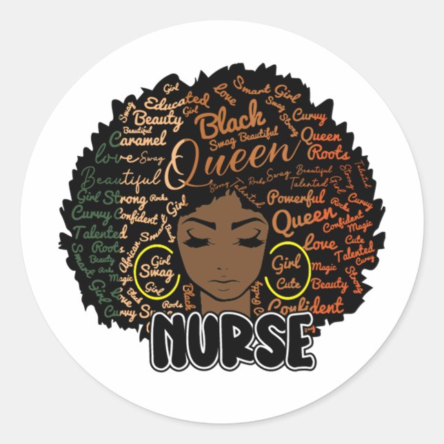 Sticker Rond Afro Nurse Black Woman Nurse African American (Devant)