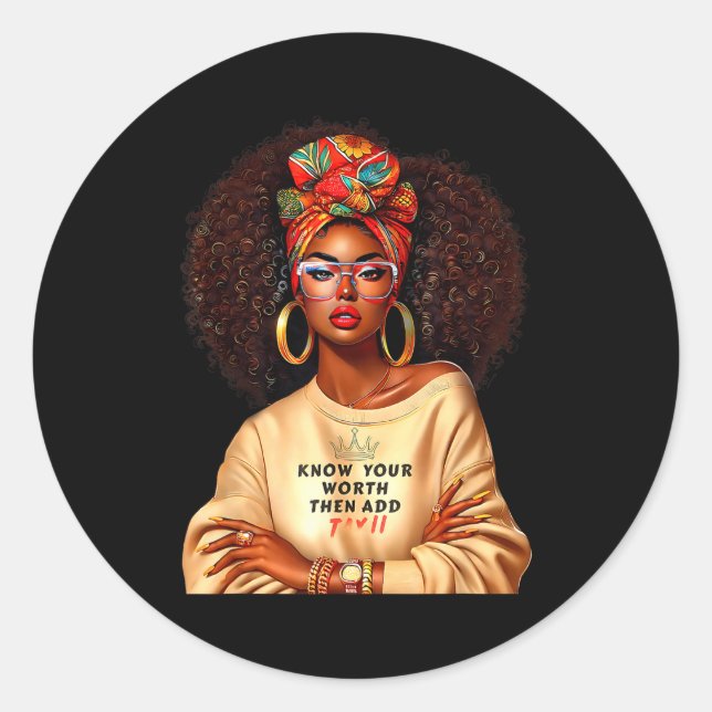 Sticker Rond Afro Queen Black Woman African Melanin Black Histo (Devant)