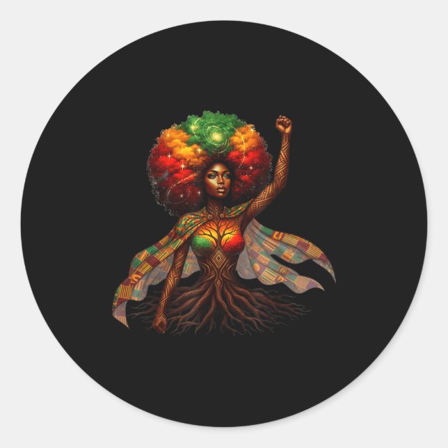 Sticker Rond Afro Queen Black Woman African Roots Melanin Black (Devant)
