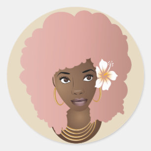 Sticker Rond Afro rose, fleurs dans ses coiffeurs