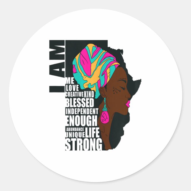Sticker Rond Afro Vous Êtes Suffisant Je Suis Citation Inspiran (Devant)